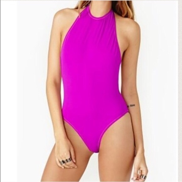 Nasty Gal Other - Nasty gal neon purple halter one piece swim suit